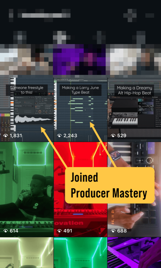 Student's content views growing after joining Producer Mastery